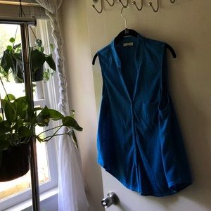 blue urban outfitters sleeveless button down shirt